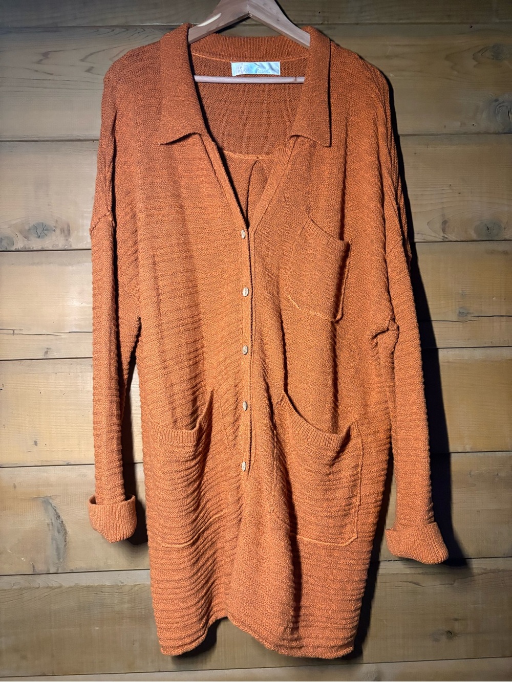 Cozy Open-Knit Long Cardigan Sweater - Rust